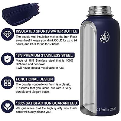 Umite Chef Water Bottle, Vacuum Insulated Wide Mouth Stainless-Steel Sports  Water Bottle with New Wide Handle Straw Lid,Hot Cold, 18 oz Double Walled