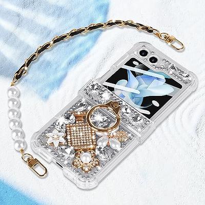 for Samsung Galaxy Z Flip 4 Case for Women Girls with Strap,Galaxy Flip 4  Case Luxury Bling Diamond Crystal Rhinestone Design,3D Cute Glitter Clear