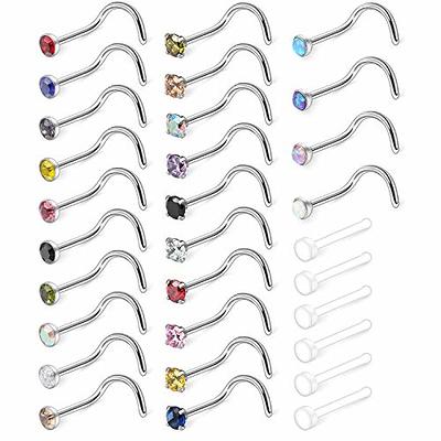 ZS 9-12PCS 20g Surgical Stainless Steel Double Nose Stud Ring