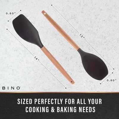 BINO 2-Piece Wooden Handle Silicone Mixing Spoons & Spatulas Set - Black, Heat Resistant Kitchen Utensils for Nonstick Cookware, BPA Free, Cooking  Utensils & Serving Food