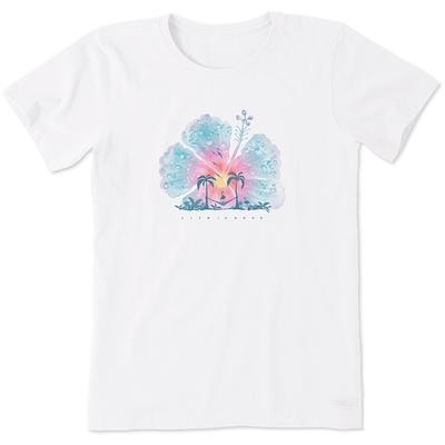 Life Is Good Women's Under Watercolor Hibiscus Crusher Short Sleeve T-Shirt in Cloud White Size 2XL | 100% Cotton