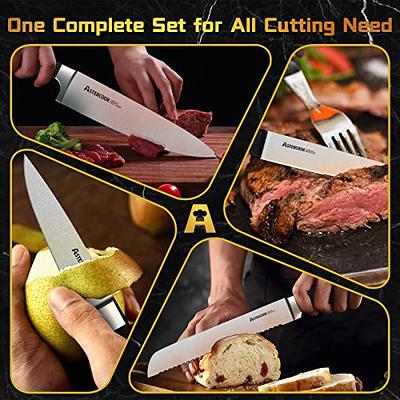 Astercook 15-Piece Knife Set with Built-in Sharpener, Dishwasher Safe High  Carbon Stainless Steel Knives and Steak Knives, Black