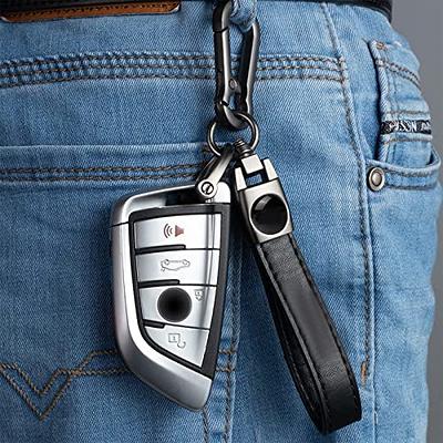 QBUC Genuine Leather Car Keychain,Universal Heavy Duty Metal Key Chain Accessories,Car Fob Key Keychain Holder with 360 Degree Rotatable Snap Swivel