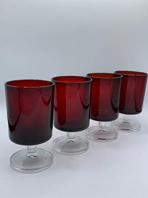 6 Vintage Ruby Red Stem Wine Glass Luminarc Christmas Holiday 