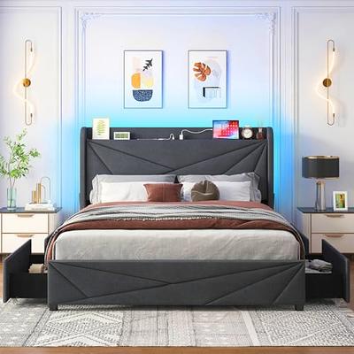 Queen Bed Frame with 4 Storage Drawers, Upholstered