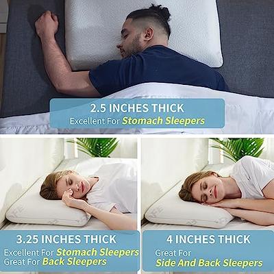 Belly Sleeper Pillow - Thin, Flat, & Ergonomic Pillows for Sleeping and  Cervical Neck Alignment - Cooling Gel Memory Foam Pillow with Cover 