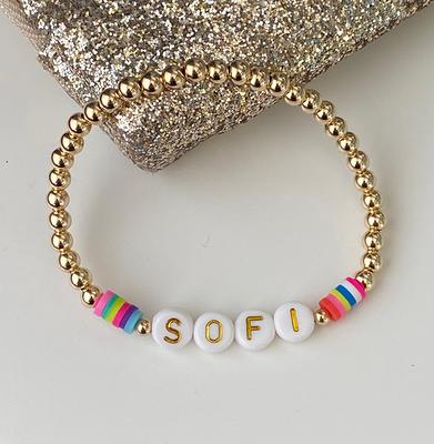 Bracelet Stack, Name Bracelet, Customized Name Bracelet, Gold Bead  Bracelets, Gold Letter Beads 