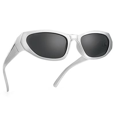 COASION Wrap Around Fashion Sunglasses Oval Dark Vintage Sun Glasses for Men  Women Outdoor Sport Shades UV400 Eyeglasses (Silver/Grey) - Yahoo Shopping