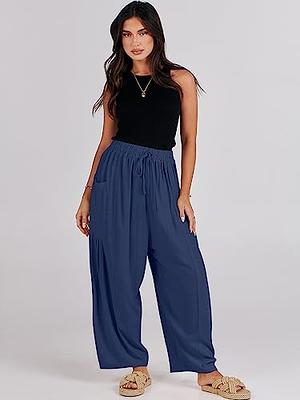Women's Cotton Linen Harem Pants - Casual Elastic Waist Summer Baggy Pants  - Loose Comfy Lounge Trousers with Pockets