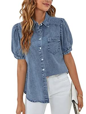 Amazon.com: Womens Summer Distressed Sleeveless Denim Shirt Button Down Jean  Shirt Tops(Gray,L) : Clothing, Shoes & Jewelry