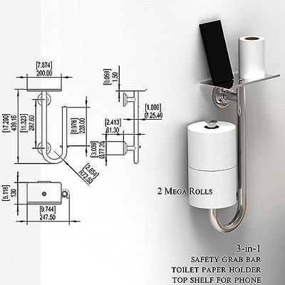 AquaChase Grab Bar with Integrated Toilet Paper Holder for 2 Mega