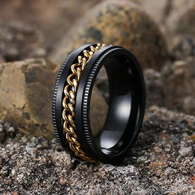 King Will 8mm Black Spinner Ring Stainless Steel Fidget Ring Anxiety Ring  For Men curb chain Inlay 11