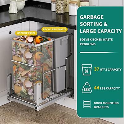 VEVOR Pull-Out Trash Can, 37Qt Double Bins, Under Mount Kitchen Waste  Container with Soft-Close Slides, 44 lbs Load Capacity & Door-Mounted  Brackets