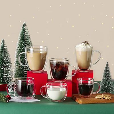 CNGLASS 8oz Double Wall Glass Coffee Mugs,Clear Insulated Espresso Glass  Mugs with Handle for Latte,Cappuccino,Coffee,Set of 4