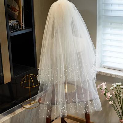 Scattered Pearl Veil on Soft Bridal Tulle Elbow, Fingertip, Waltz or Cathedral  Length 