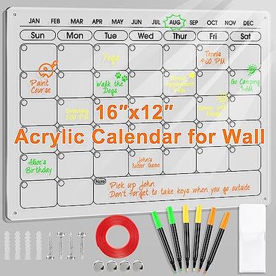  Clear Dry Erase Board Calendar with Light 13 x 9 inch for  Bedroom/Office Includes 4 Dry Erase Markers : Clothing, Shoes & Jewelry