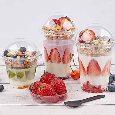 50 Pack Plastic Cups with Dome Lids and Spoons, 8 oz Clear Dessert Cups  with No Hole Lids, Mini Disposable Parfait Cups for Fruit Ice Cream Pudding