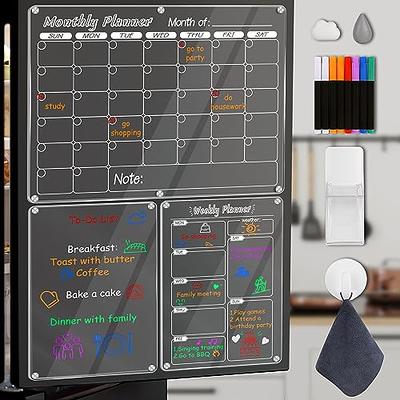 Amzone Acrylic Magnetic Calendar for Fridge 16x12, 2 Set Monthly Weekly  Dry Erase Board Planner for Refrigerator, Reusable Clear Calendar Includes