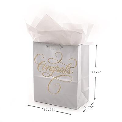 Papyrus Gold Glitter Beverage Gift Bag with Tissue Paper Bundle; 1 Gift Bag and 4 Sheets of Tissue Paper