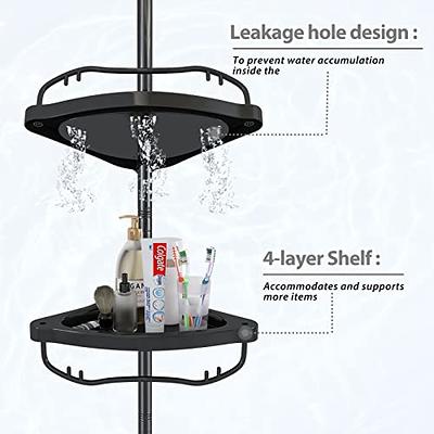 Kadolina Corner Shower Caddy Tension Pole, 4 Tier Shower Basket Shelves,  53-120 inch Adjustable Height Shower Storage Rack, Bathroom Bathtub Shampoo