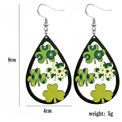 St. Patrick's Day Shamrock Irish Hat Long Dangle Earrings Women Girls Green  Lucky Earring Party Favors