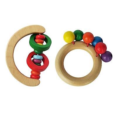  5 Pieces Wooden Baby Toys Wooden Toys for Babies 0-6-12 Months Wood  Toys Rattles with Bells Montessori Wood Baby Push Car Wooden Newborn Toy for  Infant Boys and Girls Gifts 