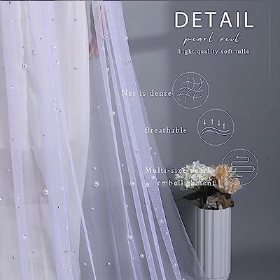 Yalice Pearl Bridal Wedding Veils Flower Long Cathedral Veil 118'' Veils  for Brides 1 Tier Fingertip Length Veil with Comb (Catherdral Length:300 *