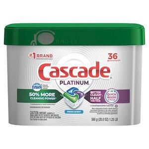 Cascade Platinum Plus ActionPacs Dishwasher Detergent Pods, Fresh, 62 Count