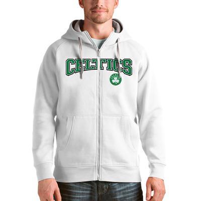 Men's Antigua Heathered Gray Boston Celtics Logo Victory Pullover Hoodie