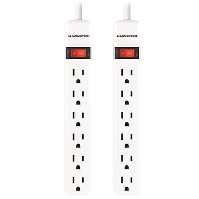 2.5ft Extension Cord w/ 6 Outlet Power Strip White