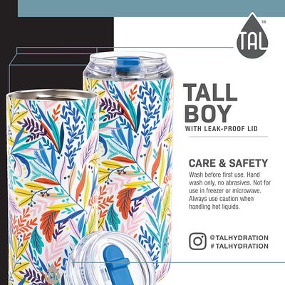 Tal Stainless Steel Tall Boy Water Bottle 18 oz, Blue Leaf