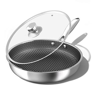 WANGYUANJI Cast Iron Wok,13.4 Craft Wok Chinese Wok,Flat Bottom Iron Woks with Lid,Fry Pan Suitable for Induction, Electric, Gas, Halogen All