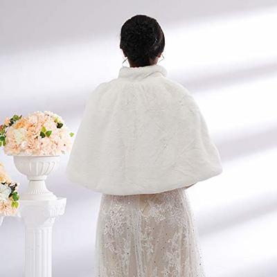 Caracilia Women's Faux Fur Coat Wedding Cloak Cape Shawl for Evening Party  