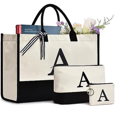 TOPDesign Personalized Initial Canvas Beach Bag, Monogrammed Gift Tote Bag  for Women