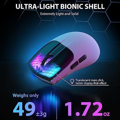 X5 Wireless Gaming Mouse with Tri-Modes BT 5.1/2.4Ghz/USB-C,Lightweight  49g,PAW3212 Optical Sensor,Rechargeable Battery,RGB LED Honeycomb Mice for