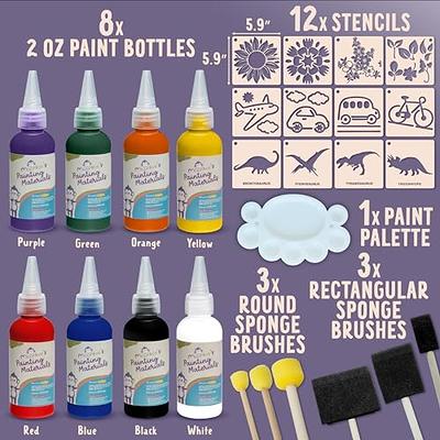 MOONKEE Washable Paint Kids Set - Non Toxic Full Kit of 8 Assorted Colors,  Creative Stencils, Dabbers and Palette - Finger Paints for Toddlers 1-3 