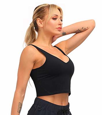  Womens Longline Sports Bra Wirefree Padded Medium Support  Yoga Bras Gym Running Workout Tank Tops