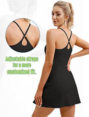 Athletic Spaghetti Strap Dress for Women Built in Bra Summer Mini Dress  Golf Tennis Dresses Women Workout Sundress(Size:XX-Large,Color:White)