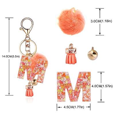 Unpafcxddyig Pom Pom Keychain Artificial Fur Ball Rhinestone Alphabet  Letter Keychains for Car Key Ring Tote Pendant