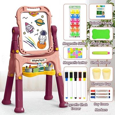 Lehoo Castle Easel for Kids, 4 in 1 Double Sided Kids Art Easel with  Magnetic White Board & Chalk Board, Adjustable Standing Toddler Easel with