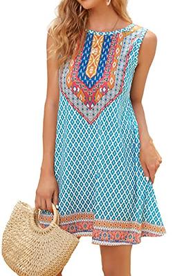 elescat Boho Dresses for Women Summer Beach Sleeveless Sundress Pockets  Swing Casual Loose Tshirt Dress(Light Blue,2XL) - Yahoo Shopping