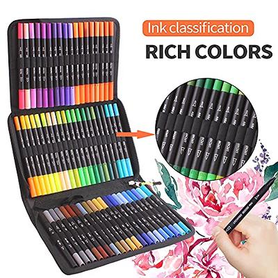 Eglyenlky 60 Dual Tip Marker Pens, Colored Markers for Adult Coloring Books Artist Marker Set with Fine and Brush Tip for Kid Adult Drawing Art