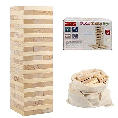 Classic Wooden Blocks Stacking Game with Colored Wood and Carrying Bag for  indoor and Outdoor Play by Hey! Play! 