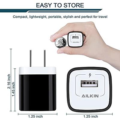 AILKIN USB Charger Wall Plug, 5Pack-1Port Fast Charging Outlet AC Power  Adapter Block Cube Box