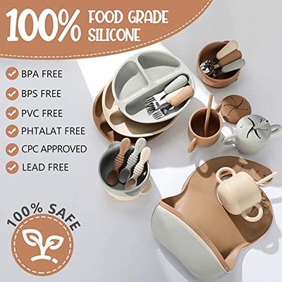 15 Pcs Baby Led Weaning Supplies, Silicone Baby Feeding Set, Suction Bowl  Divided Plate with Suction Adjustable Bib Soft Spoon Fork, Infant Baby  Toddler Self Eating Utensil (Beige, Orange, Light Gray) 