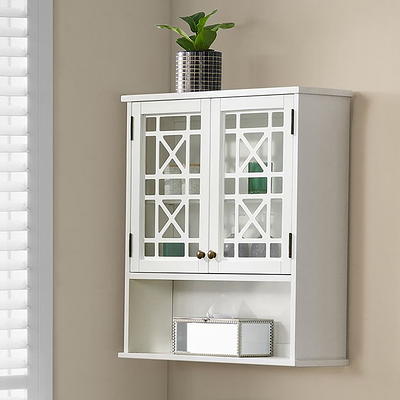 Dorset 27W 29H Wall Mounted Bathroom Cabinet With 2 Glass Cabinet Doors  And 1 Open Shelf