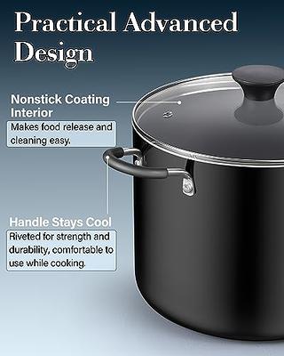 Dishwasher Safe 10.5 qt. Aluminum Nonstick Stock Pot in Black with Glass Lid