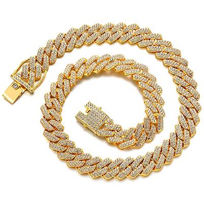 Mens Cuban Link Chain Miami Cuban Necklace 18K Gold Silver Chain Diamond Cut Chains for Men Women 14mm Iced Out Hip Hop Jewelry