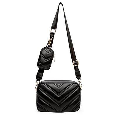 Herald Chevron Quilted Small Crossbody Bag with Coin Purse Pouch Women  Square Snapshot Camera Side Shoulder 2 Size Handbag (Black): Handbags