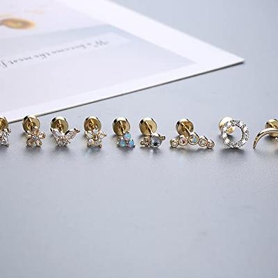 Florideco 9Pcs 16G Cartilage Earrings for Women Stainless Steel Top Screw Flat  Back Earrings Butterfly Moon Opal CZ Cartilage Stud Earrings Helix Tragus  Conch Piercing Jewelry Gold 6MM - Yahoo Shopping